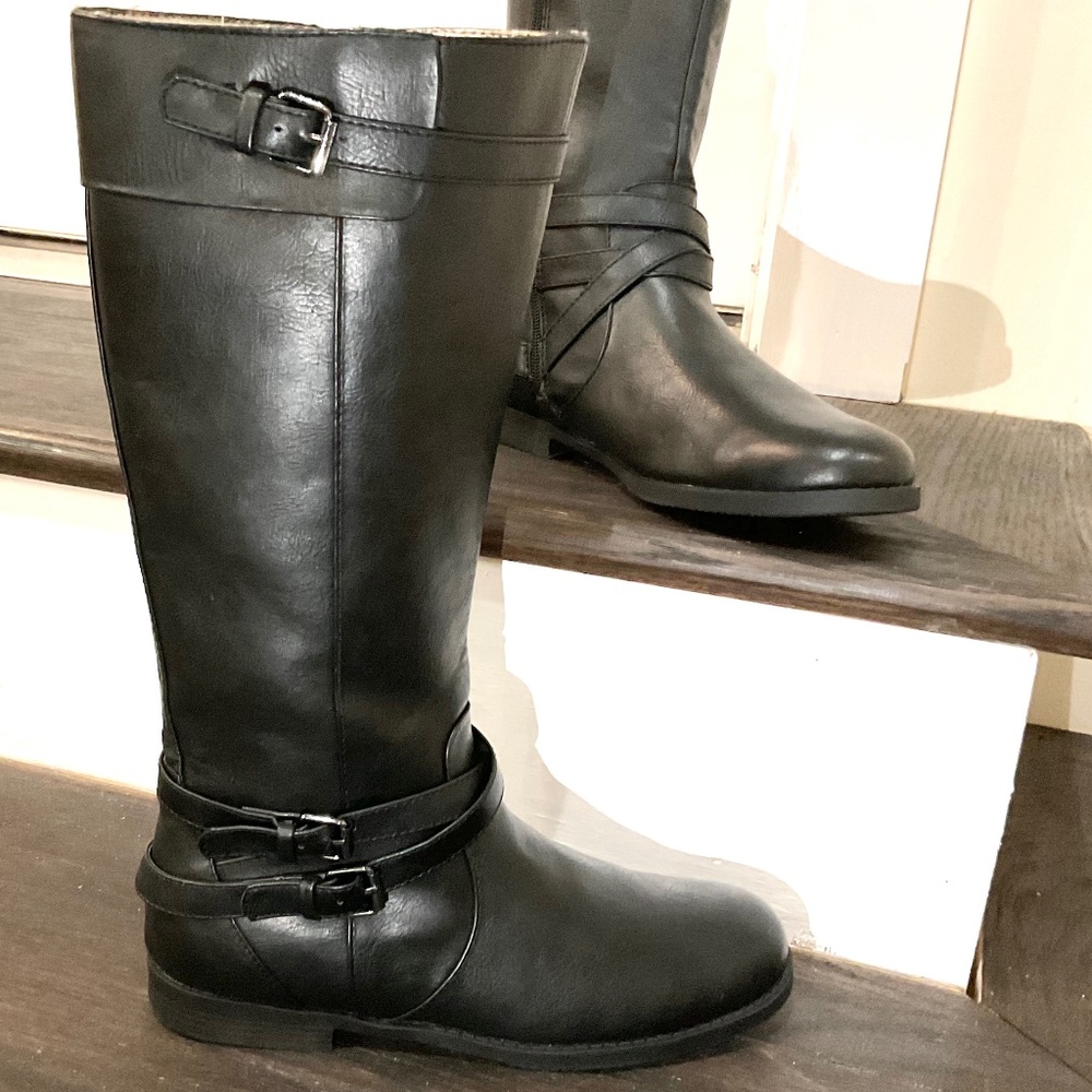 KENNETH COLE KENNEDY TALL WESTERN BLACK EQUESTRIAN SIDE ZIP RIDING BOOT SZ 6